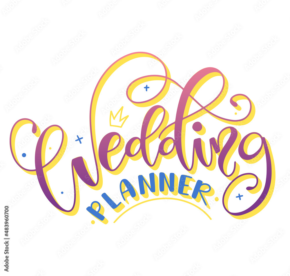 Obraz premium Wedding Planner, colored lettering with doodle element. Vector illustration