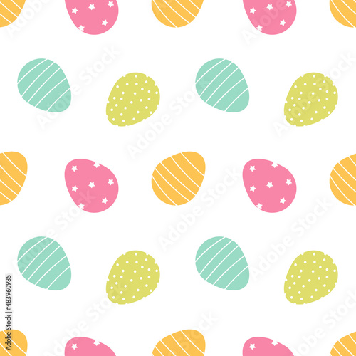 Cute pastel colors decorated easter eggs vector seamless pattern background.
