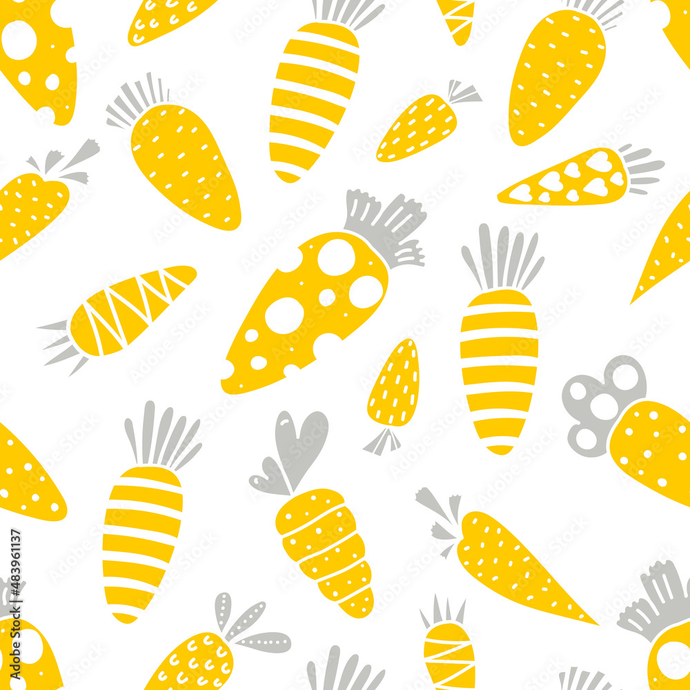 Yellow carrots. Seamless pattern for Easter. Endless pattern can be used for ceramic tile, wallpaper, linoleum, textile, web page background.