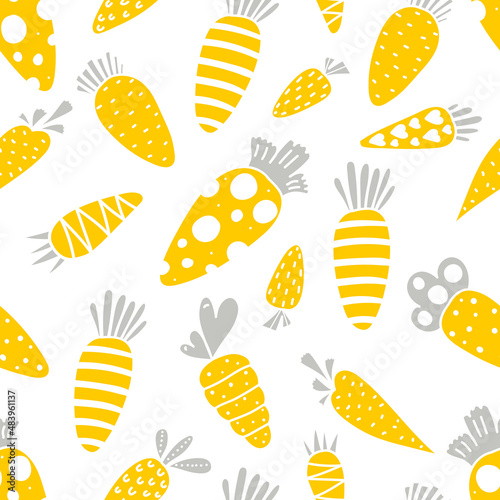 Yellow carrots. Seamless pattern for Easter. Endless pattern can be used for ceramic tile, wallpaper, linoleum, textile, web page background.