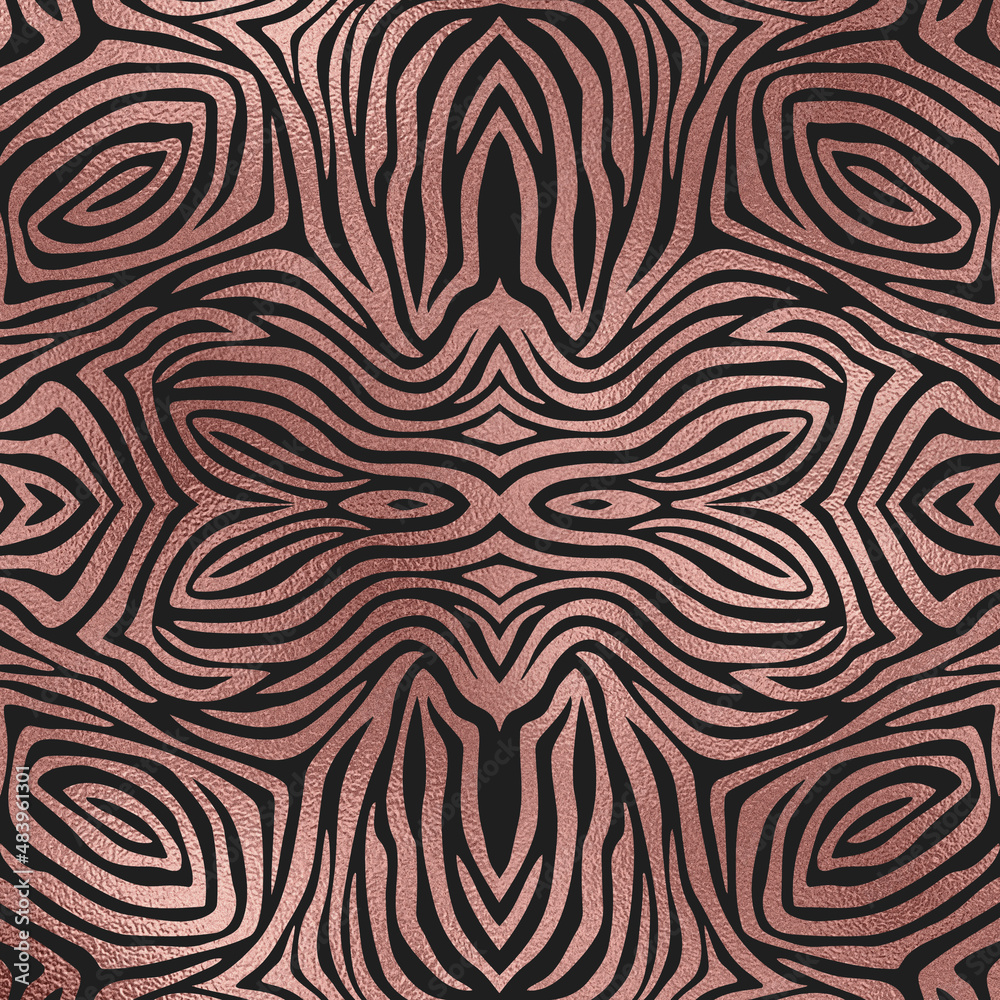 Rose Gold Metallic Animal Print Pattern on Dark Background Texture, Digital Paper