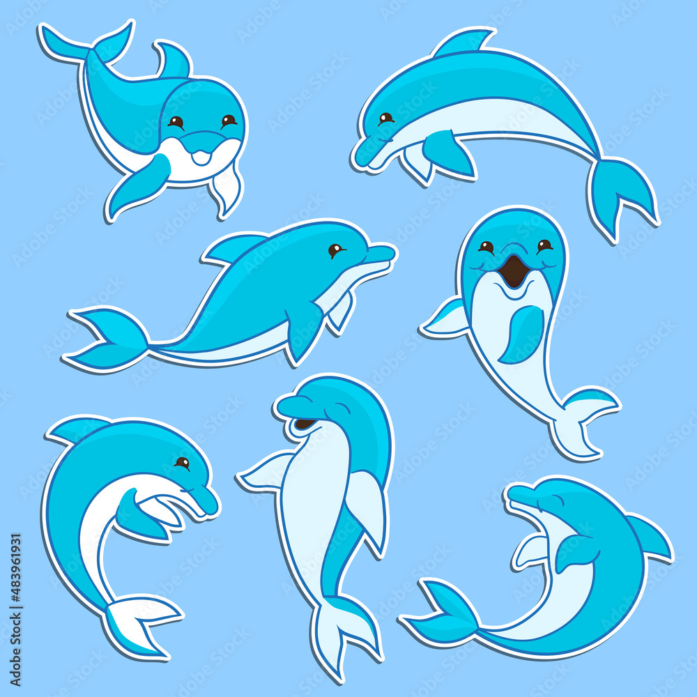 Fototapeta premium A set of stickers with dolphins