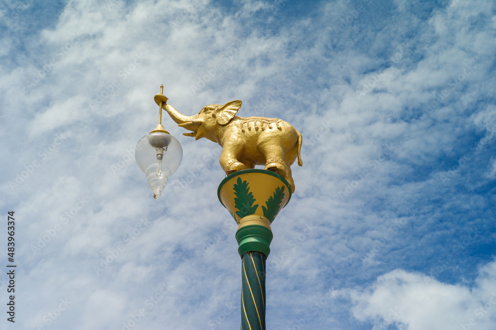 Thai elephant lamp pole on the blue sky