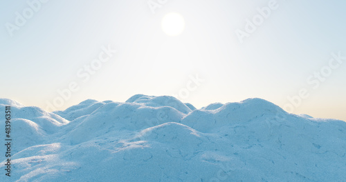 3d rendering. Illustration of snowy hills against the blue sky. Winter scene.