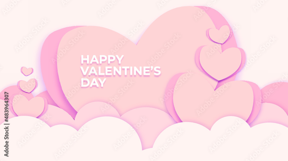 pink heart and clouds valentine papercut background