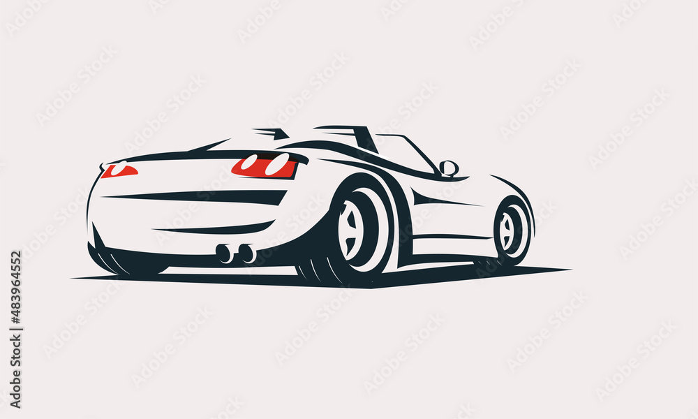 Fototapeta premium sport car outlined sketch, view from back with motion effect, stylized vector symbol