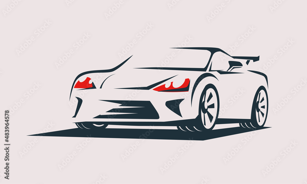 Fototapeta premium sport car outlined sketch front view with motion effect, stylized vector symbol