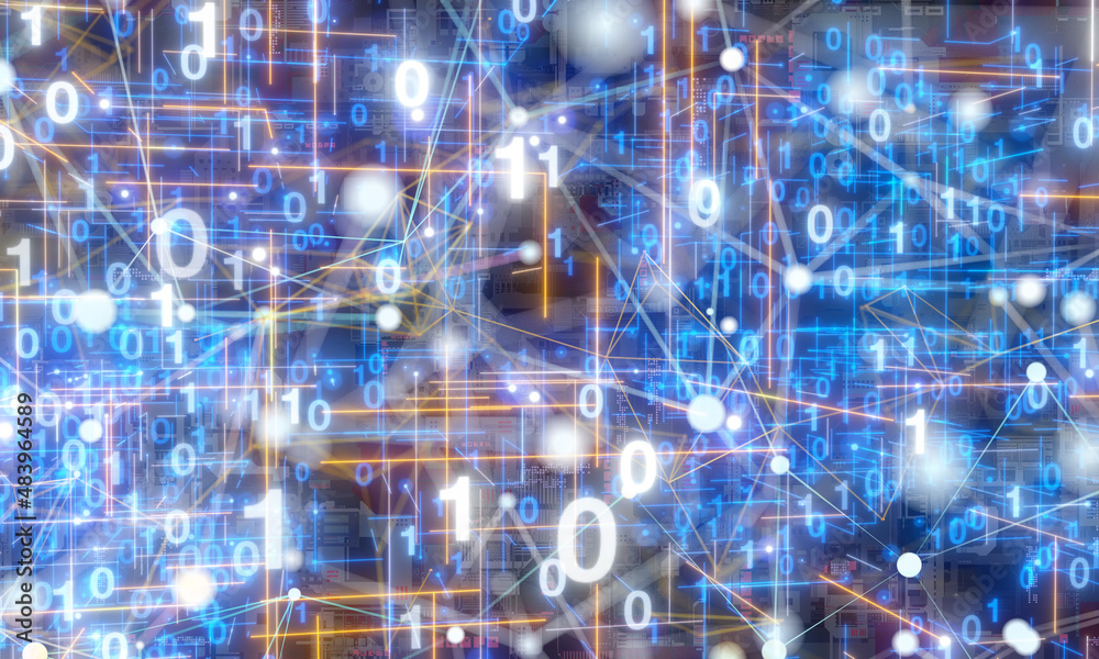 Neural network 3D illustration. Big data and cybersecurity Neural network 3D illustration. Big data and cybersecurity