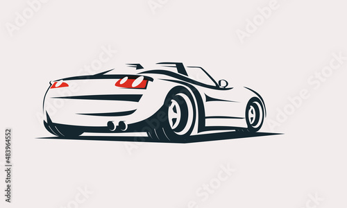 sport car outlined sketch, view from back with motion effect, stylized vector symbol © lapencia