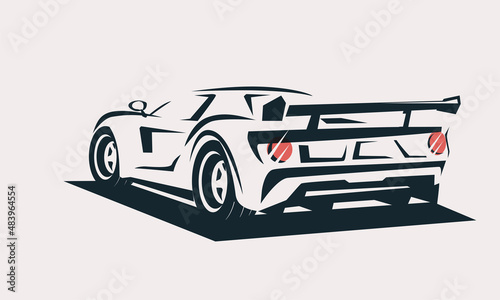 sport car outlined sketch, view from back with motion effect, stylized vector symbol