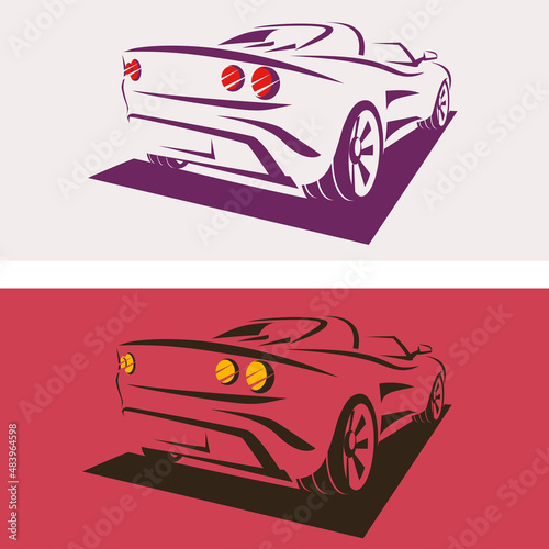 sport car outlined sketch, view from back with motion effect, stylized vector symbol