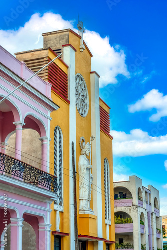 Saint Eugene Catholic Cathedral (yellow building) in Ciego de Avila, Cuba