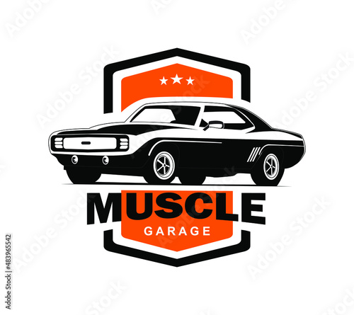 Muscle Car Logo Design .This logo is suitable for garage, workshop, repair shop, old or classic style car repair shop. Also for car restoration, repair and racing.