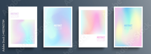 Cover templates with holographic effect. Futuristic holographic backgrounds with soft color gradient for your graphic design. Vector illustration.