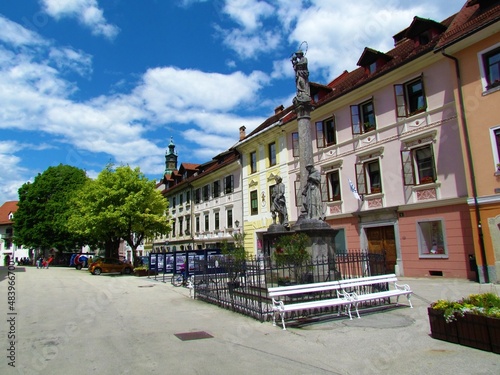Škofja Loka, Slovenia - May 30 2021: Town center of Skofja Loka in Gorenjska, Slovenia photo