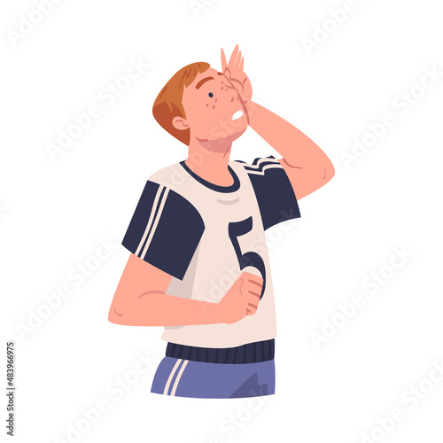 Man Looking at Something Interesting Raising Head Vector Illustration