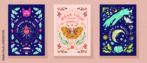 Magic banners set A4 magic in boho, retro style. Use for banner, poster, print, web elements © Natali Gaikova