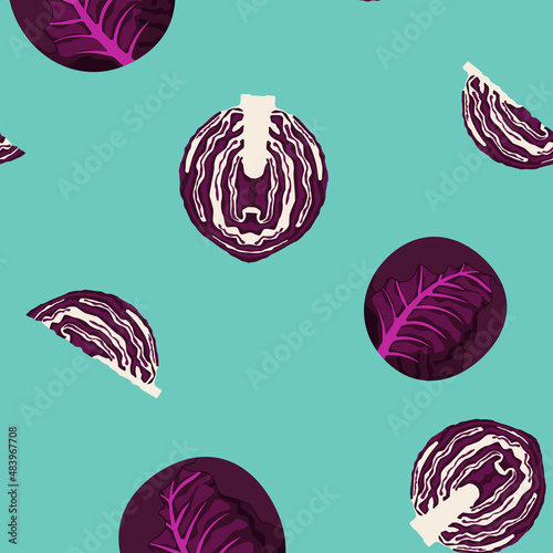 Head of a Purple Cabbage and a quarter of a purple cabbage Seamless Pattern