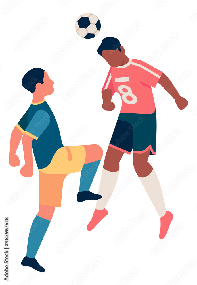 Soccer player kicking ball with head. Header icon