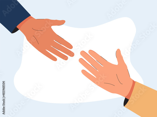 Modern drawing of two hands barely touching one another. Simple sketch of two hands isolated on white background. People