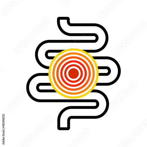 Colitis icon. Intestine pain. Gut inflammation icon. Bowel pain. Abdominal problem. Vector