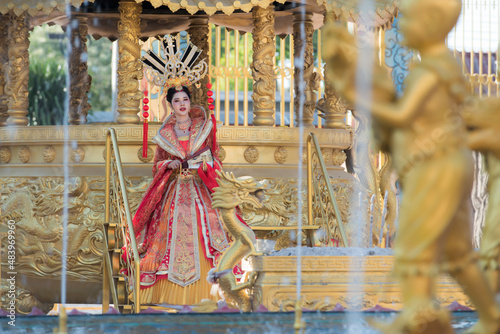 Photography portrait Asia woman in Chinese vintage costume with Smile