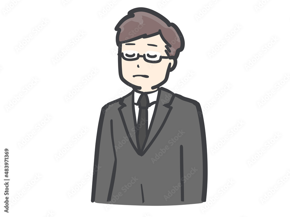 目を伏せる黒い服の男性のイラスト 目を伏せる黒い服の男性のイラスト