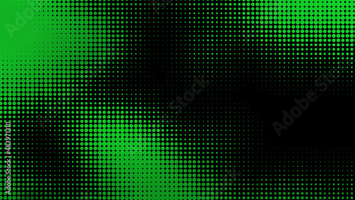 abstract gradiation of halftone pattern in green gradient color. gradient scale of green dots on black background. grunge pattern dotted for poster, business card, cover, label mock-up.