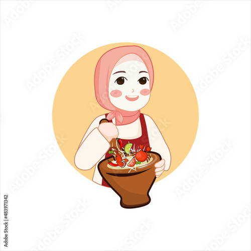 muslim cooking papaya salad,Logo woman Muslim Chef
