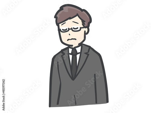 がっくり肩を落とす黒い服の男性のイラスト