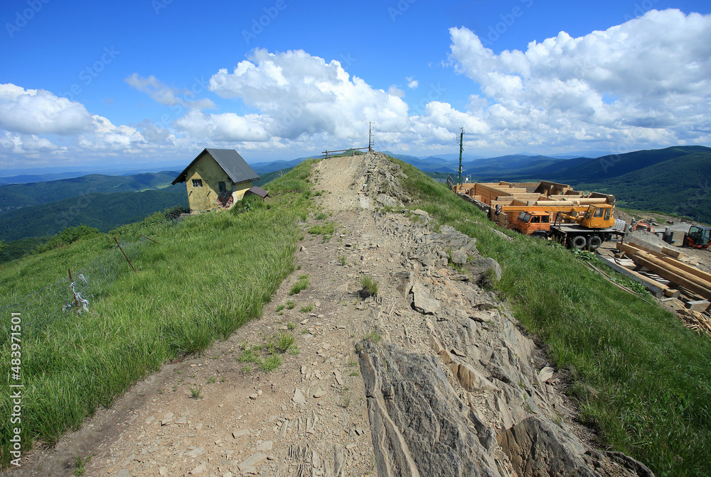 Construction of a mountain shelter on Polonyna Wetlinska (Bieszczadzki National Park, Poland)