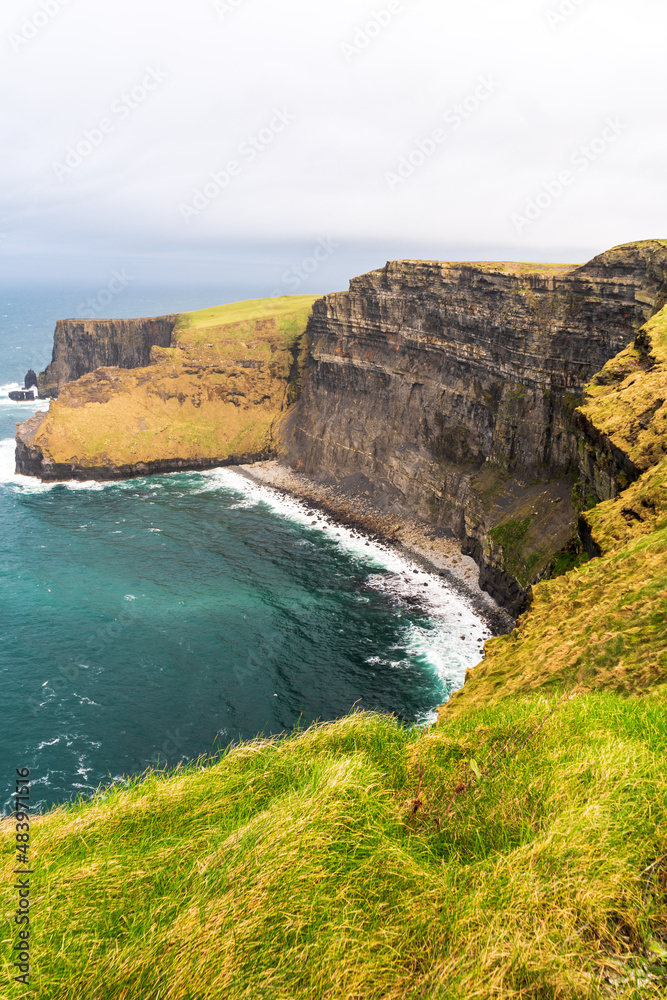 Vertical landscape from the Cliffs of Moher on a winter day in County Clare, Ireland