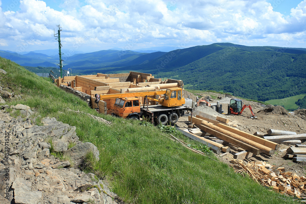 Construction of a mountain shelter on Polonyna Wetlinska (Bieszczadzki National Park, Poland)