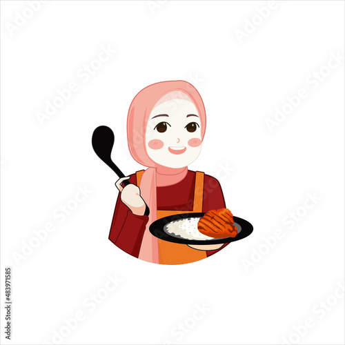 muslim cooking papaya salad,Logo woman Muslim Chef
