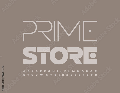 Vector unique banner Prime Store with abstract style Alphabet Letters and Numbers set. Creative trendy Font