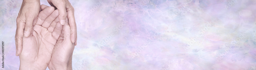 Carers Message Banner - female hands gently cupped around male cupped hands beside a rustic pale lilac background with space for messages
Carers Message Banner - female hands gently cupped around male cupped hands beside a rustic pale lilac background with space for messages