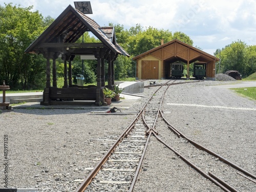 old and restored narrow gauge train in Almamellek in Hungary photo