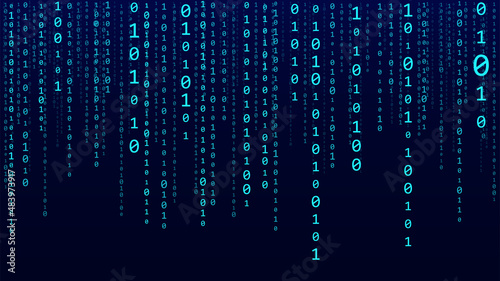 Technology vector binary code. Random falling digits on screen. Hacked software. Matrix sciense background. Big data analytics.