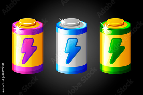 Set cartoon energy batteries for the game.
