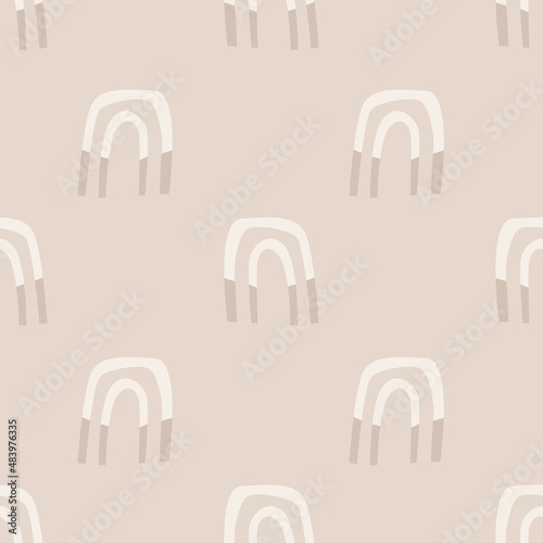 Seamless pattern with beige rainbow. Simple neutral minimal background. Vector illustration.