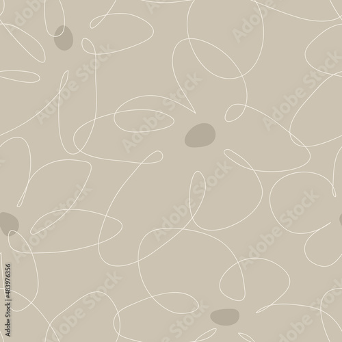 Seamless pattern neutral minimalist linear flowers. Simple floral background. Vector illustration.