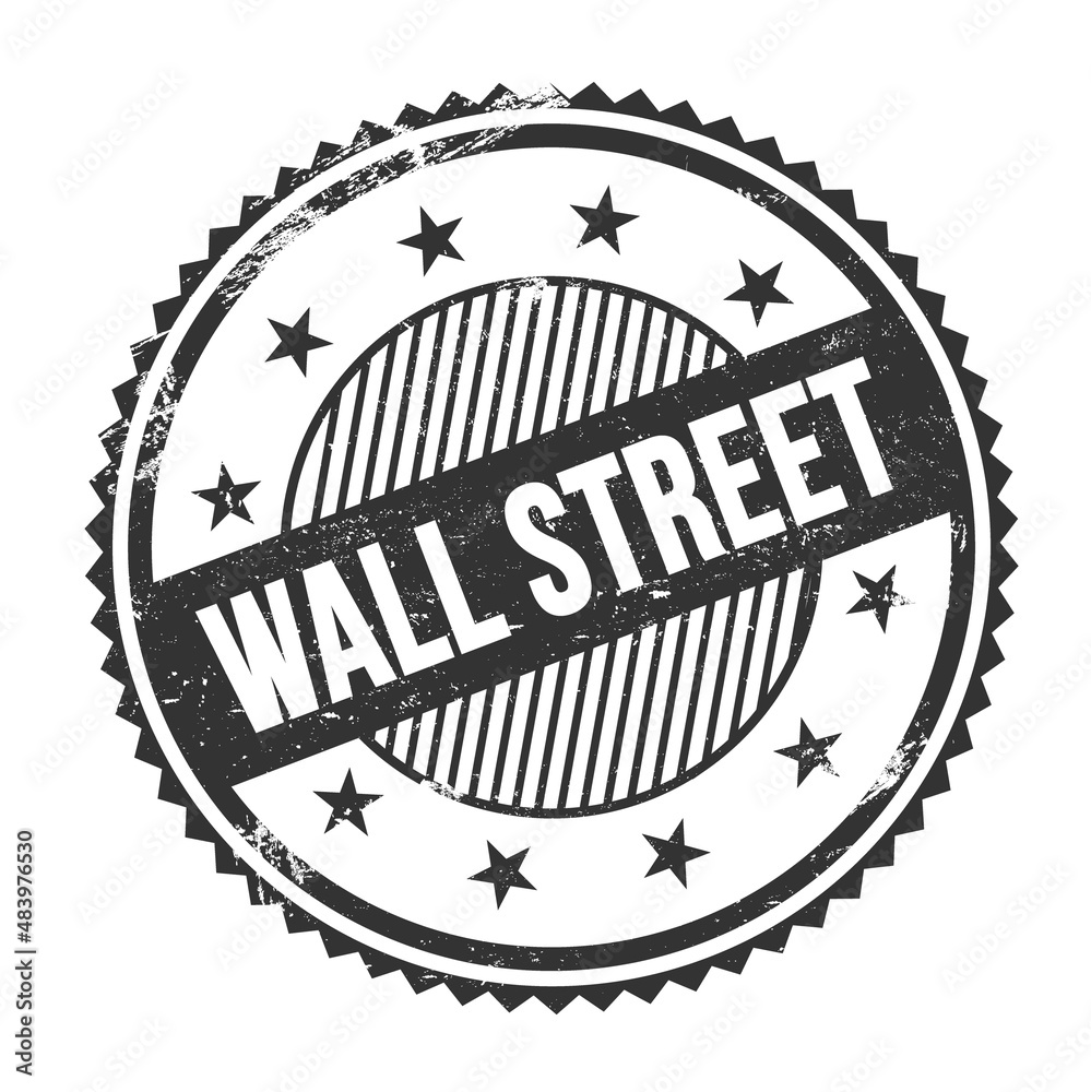 WALL STREET text written on black grungy round stamp.