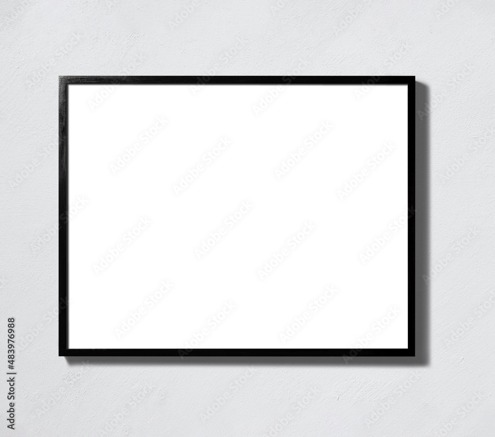 Black thin minimalist frame illustration isolated on wall background with blank inner area suitable for artwork or photographic mock-ups.
