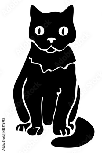 Vector illustration with hand drawn silhouette of cat. Isolated cat.