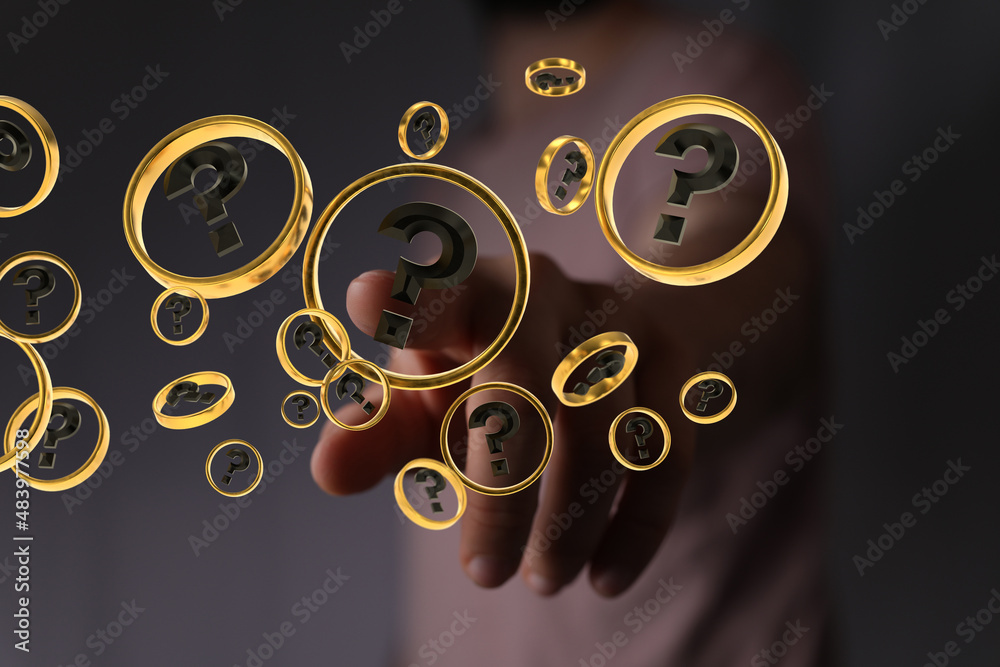 Fototapeta premium solving problem with digital question marks 3D rendering