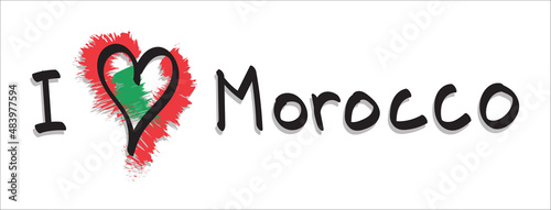 Hand drawn text i love morocco in doodle style isolated