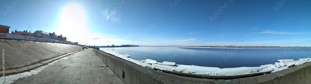 panorama of the spring embankment of the Volga