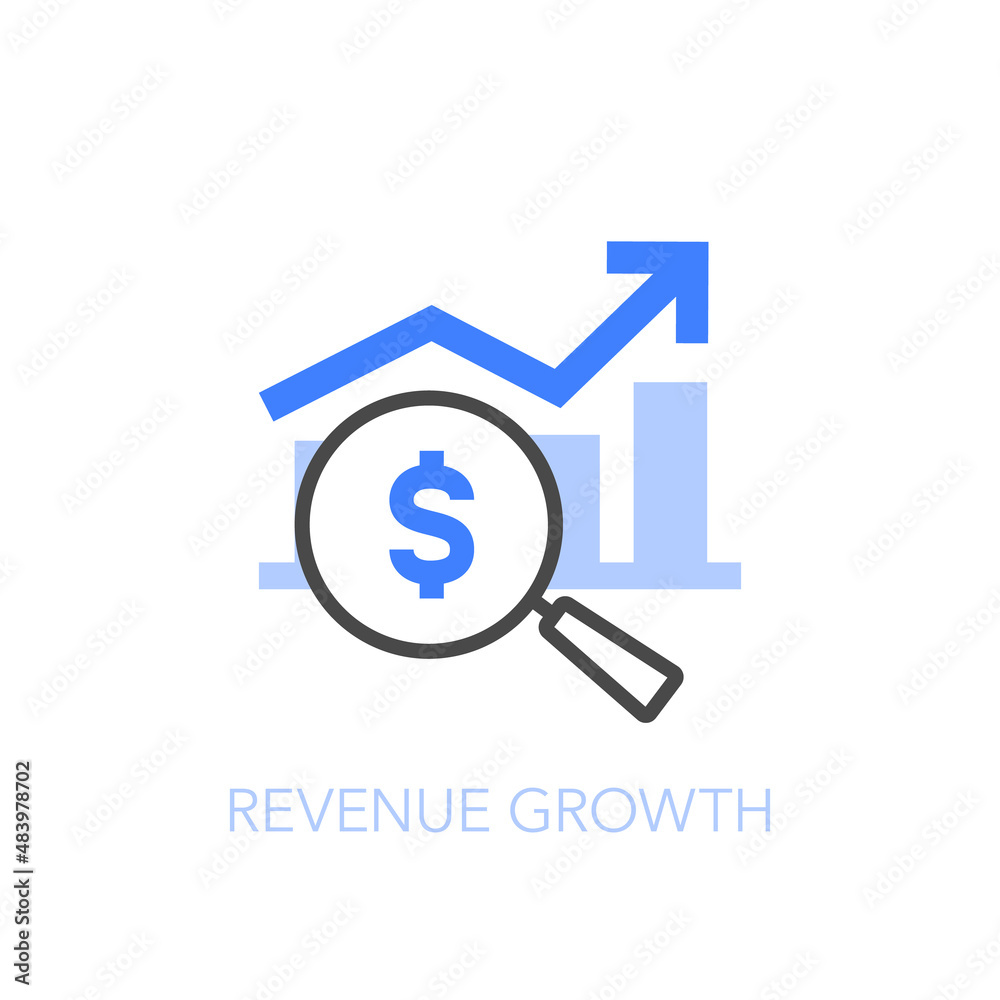 Revenue growth symbol with a magnifier and a growing chart. Easy to use for your website or presentation. Revenue growth symbol with a magnifier and a growing chart. Easy to use for your website or presentation.
