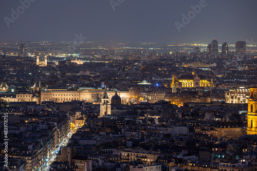 Paris de nuit, vue aérienne ,Saint Germain, le Louvre, © jjfoto