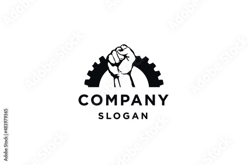Hand fist with gear for industrial logo design vector illustration.